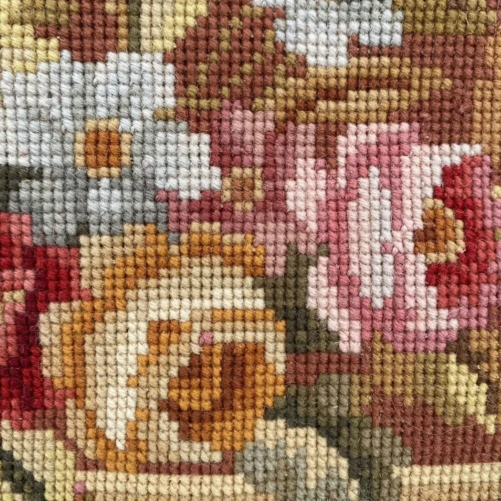 Vtg Aubusson-Style Needlepoint Floral Tapestry Rug Baroque No Backing Pink Brown